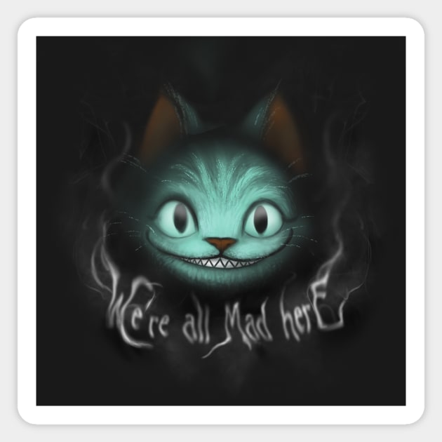 Cheshire shadows - We're All Mad Here - Dark Cat Grin Sticker by BlancaVidal